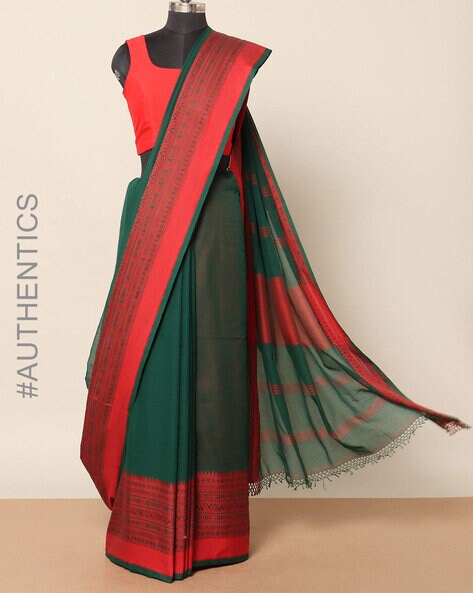 Latest Royal Green Color Linen Cotton Saree With Embroidery-Thread Work -  Sangam Prints- Cotton & Silk Saree House