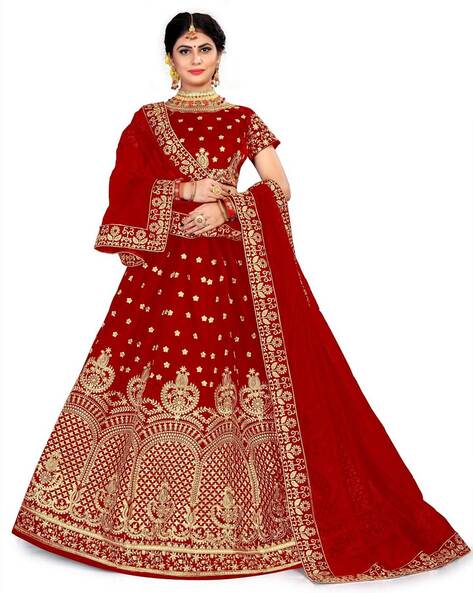 Banarasi silk bridal lehenga choli in Red colour 111