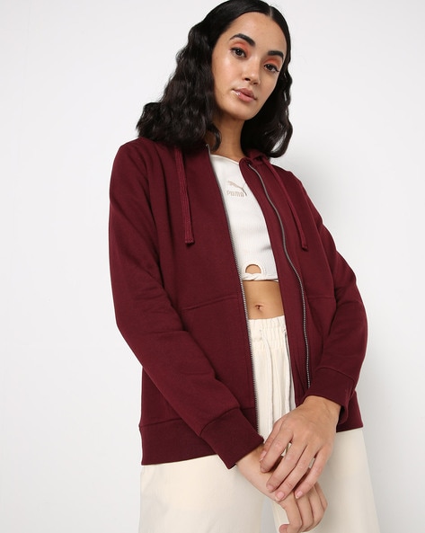 Womens burgundy zip up on sale hoodie