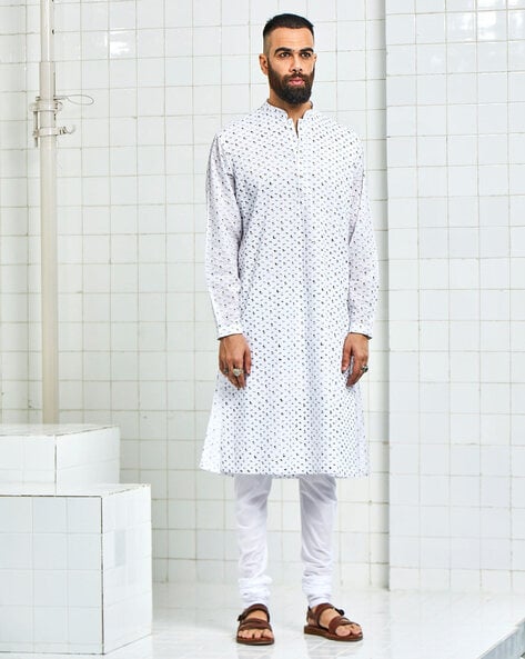 Buy White Cotton Dobby Plain Kurta And Pant Set For Boys by Kalp Online at  Aza Fashions.