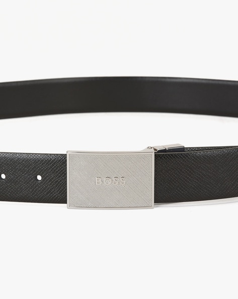 BOSS - Reversible Italian-leather belt with pin and plaque buckles