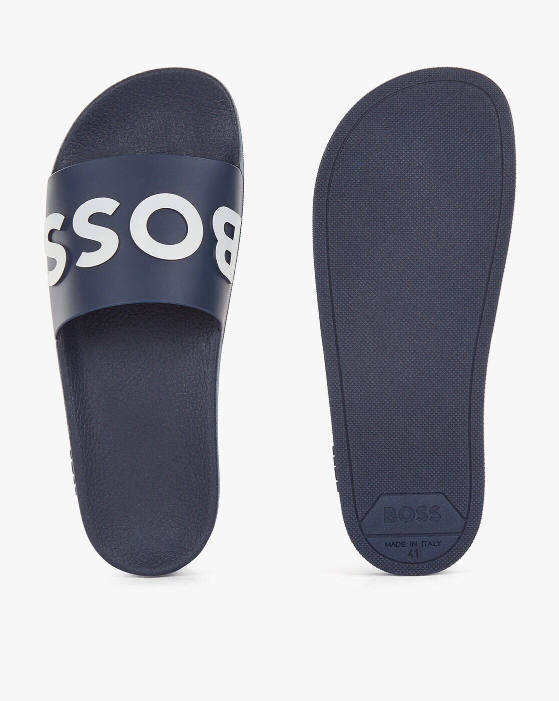 Buy BOSS Contrast Logo Strap Slides Navy Blue Color Men AJIO