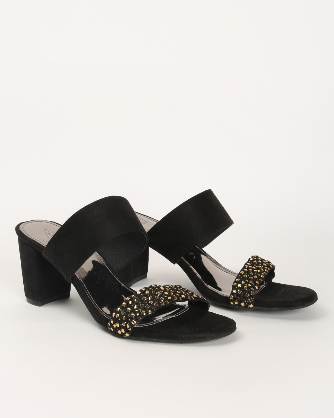 River Island Black Beaded Strappy Low Heel Sandals | Lyst