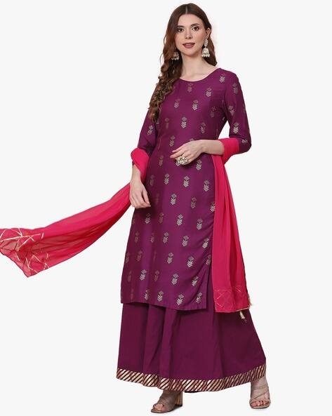 Rangriti Purple Straight Printed Suit Set