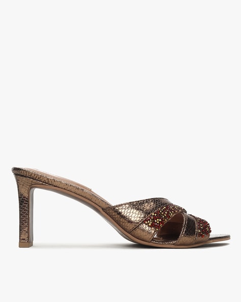 [Size 6, 7] Catwalk Embellished Slip-On Chunky Heeled Sandals
