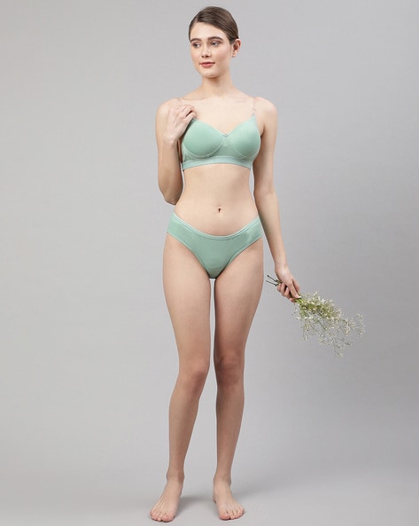 Buy Green Thin Strap Detail Two Piece Lingerie Set for Women Online in India