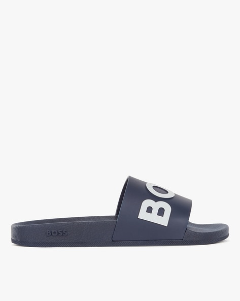 Buy BOSS Contrast Logo Strap Slides Navy Blue Color Men AJIO LUXE