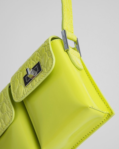 Buy By Far Baby Billy Croc-Embossed Semi Patent Leather Mini Sling Bag, Lime Green Color Women