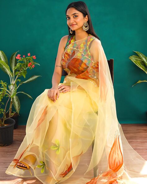 Buy Cream Sarees for Women by Ri-wah Online | Ajio.com