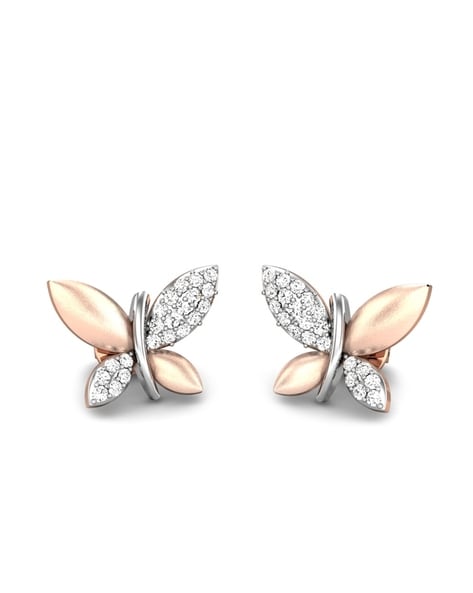 fcityin  Charming Dual Butterfly Classic Real Rose Gold Plated Stud  Earrings
