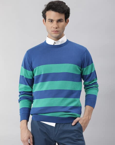 Men's Grey Colourblocked Neck Pullover