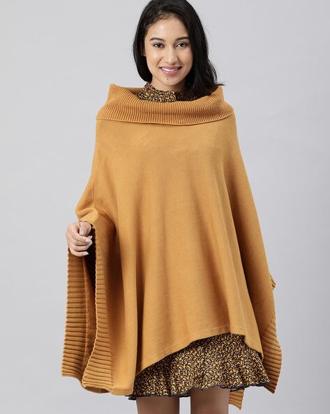 Poncho with Ribbed Hem Price in India