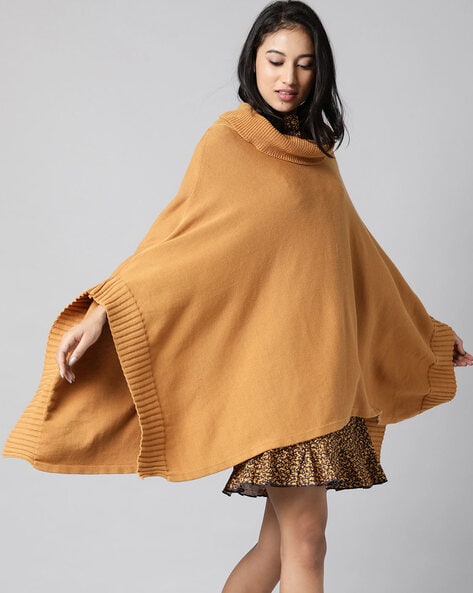 Cotton Poncho with Ribbed Hem Price in India