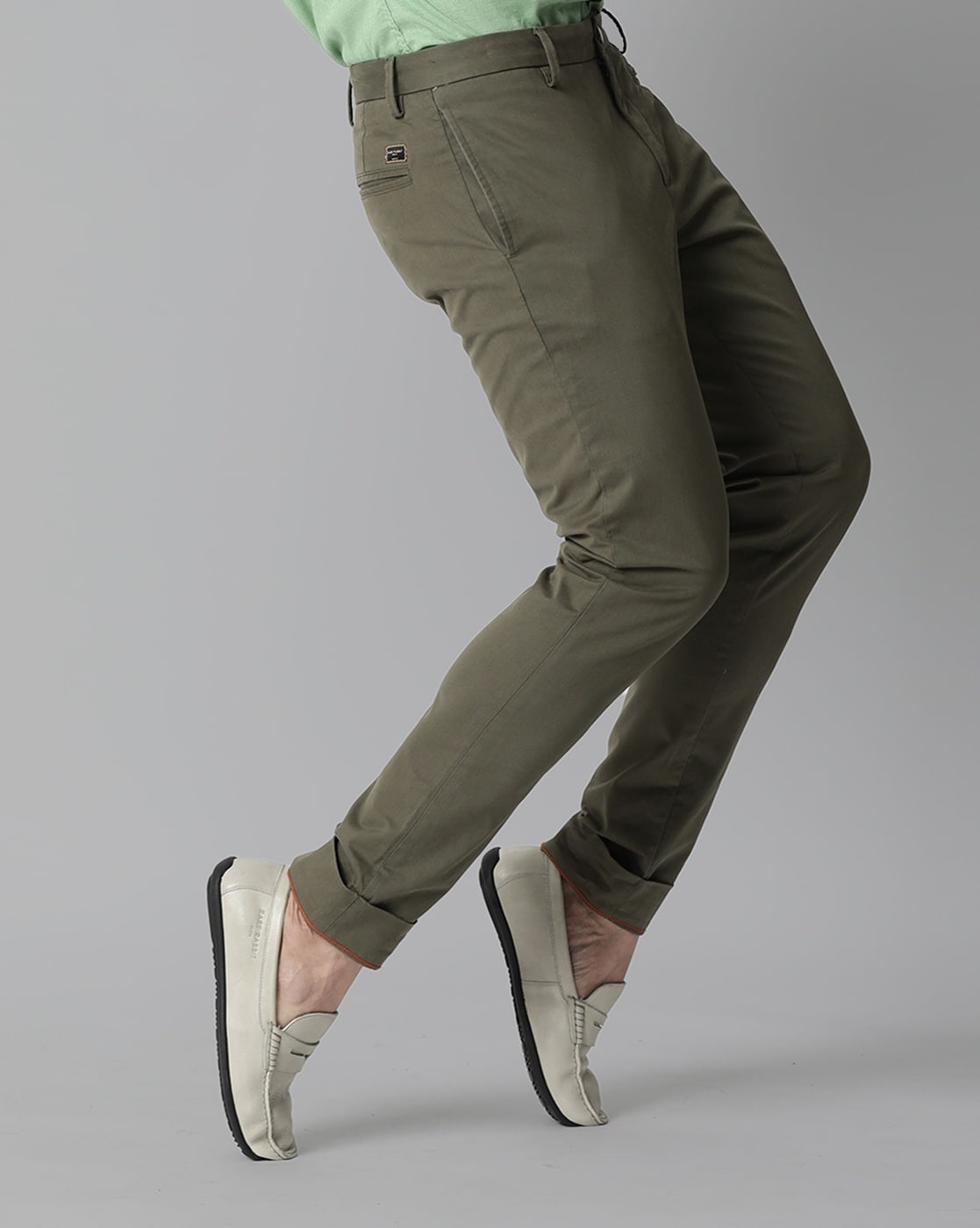 tbase Olive Cotton Stretch Solid Chino Trouser for Men Online India