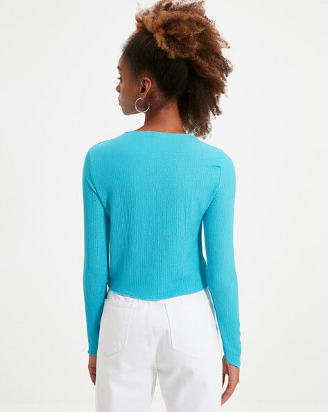 Button-Down Round-Neck Top view 3