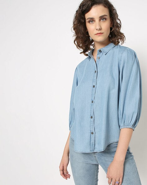 SLIM FIT LIGHTDENIM SHIRT | Womens Shirts And Blouses | Angie Braun