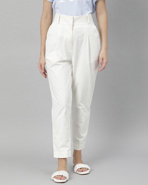 WOMENS LINEN COTTON TAPERED TROUSERS  UNIQLO IN