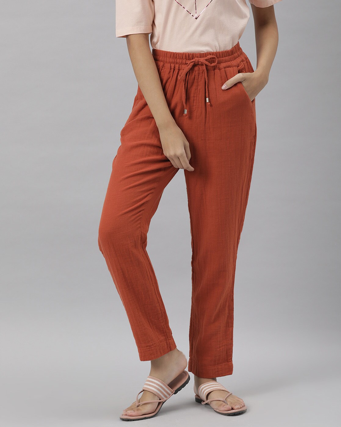 Burnt Orange Linen Tassle Hem Wide Leg Trousers  PrettyLittleThing