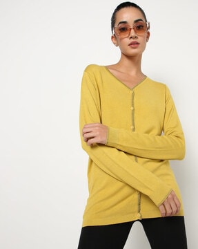 Yellow on sale button sweater