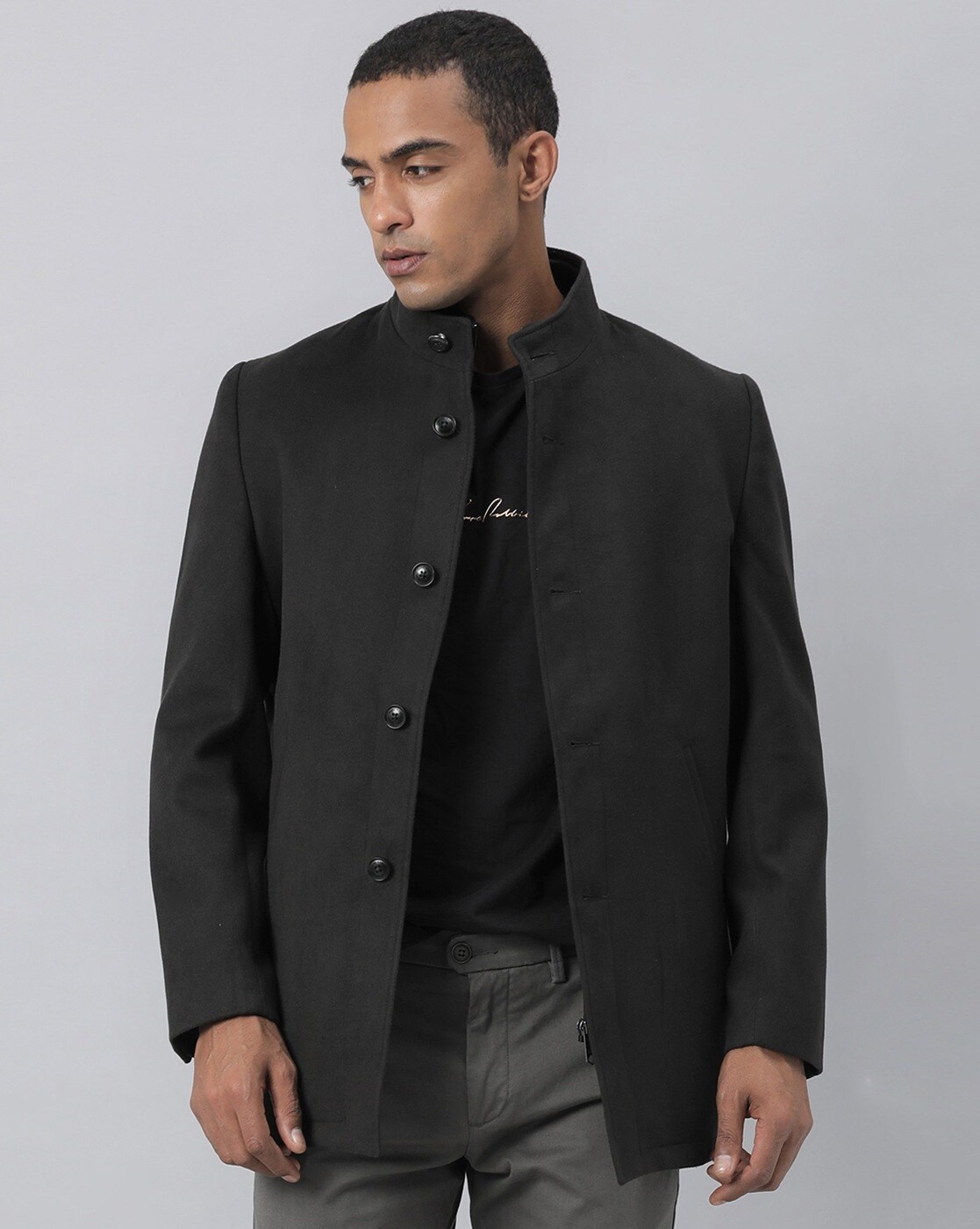 Donald Black Rabbit Full Length Overcoat For Men