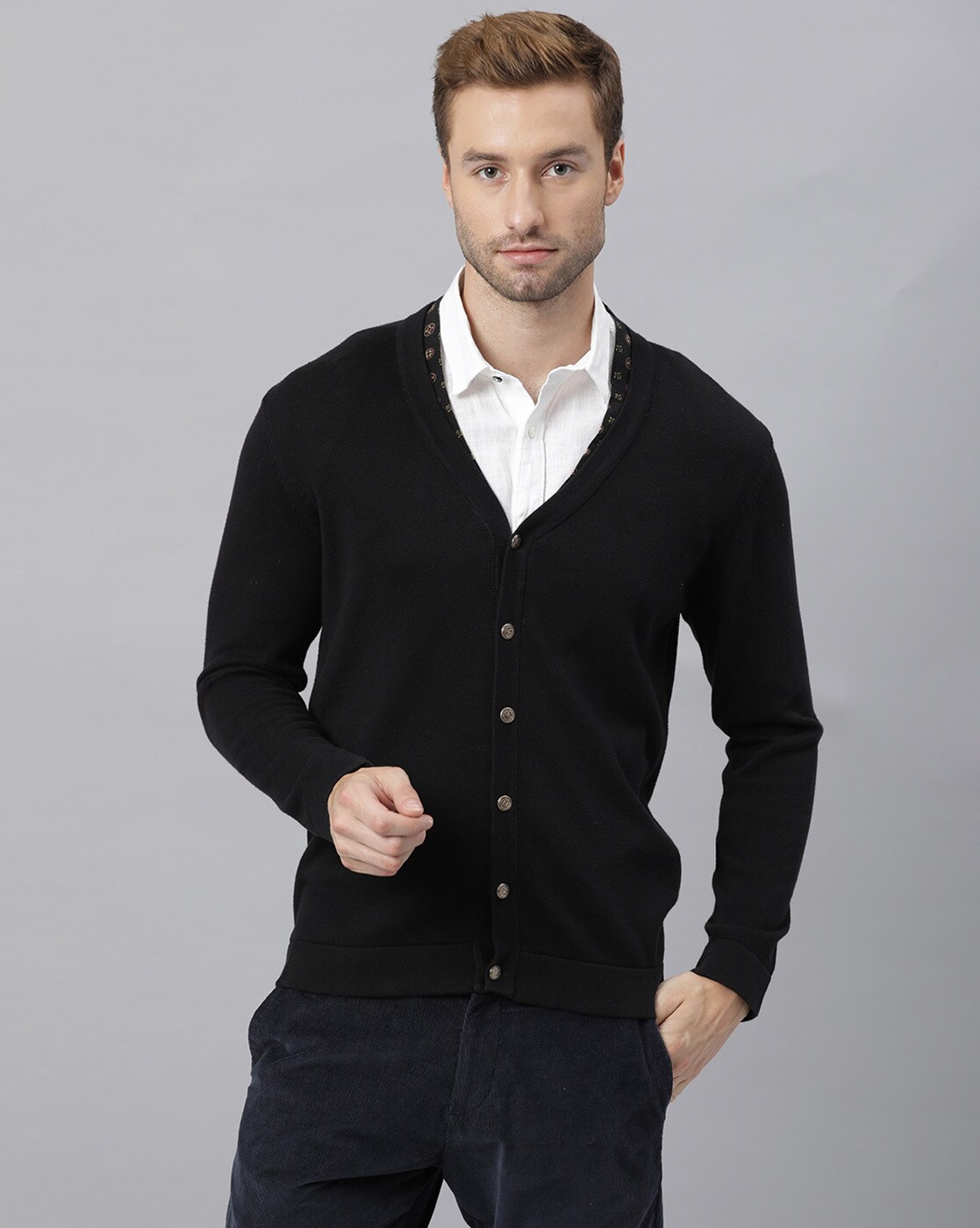 Mens black sale v neck cardigan