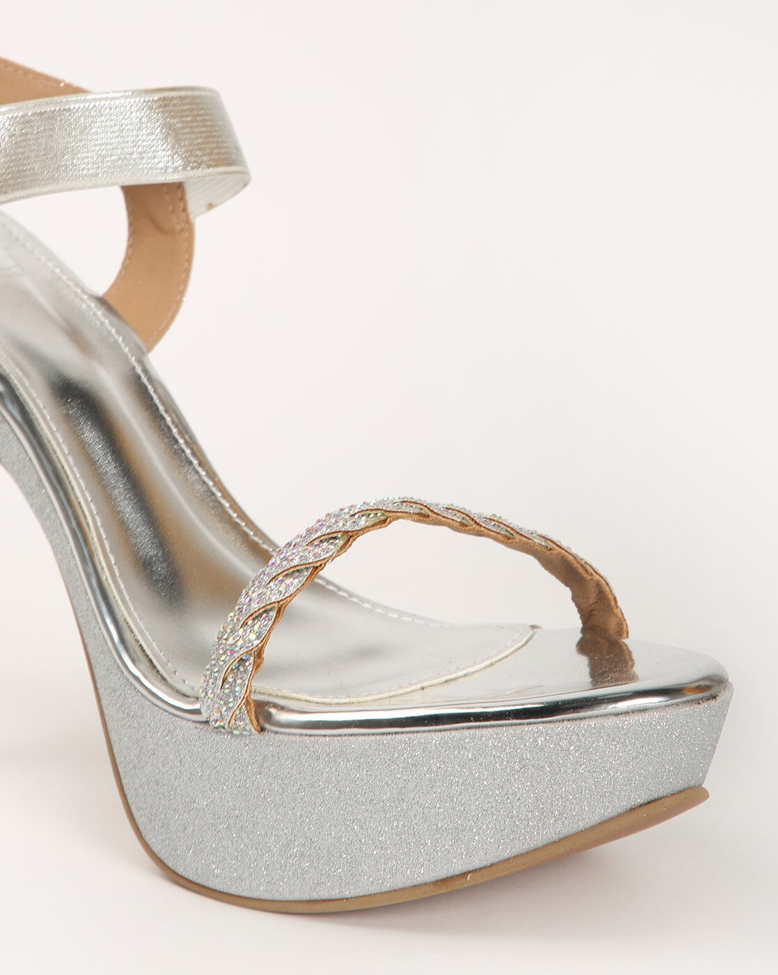 Rhinestone Embellished Silver Heels - Prom-Avenue
