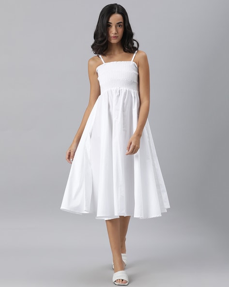 white fit and flare dresses for women