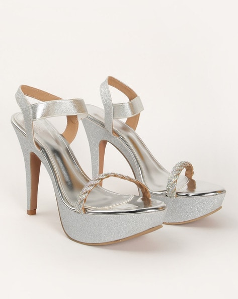 Womens Luz True Silver Metallic Suedette Crystal mid-heel Evening Sandal |  Nina Shoes