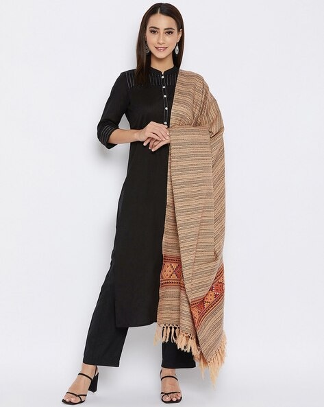 Striped Woven Shawl with Fringed Border Price in India