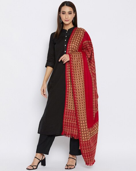 Checked Woven Shawl with Fringed Border Price in India