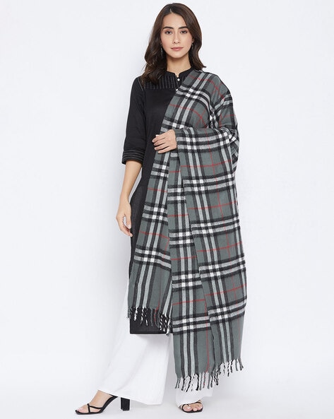 Checked Shawl with Fringed Border Price in India