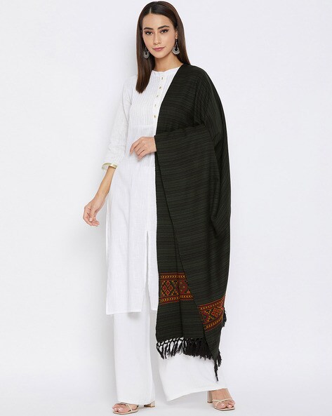 Striped Woven Shawl with Fringed Border Price in India