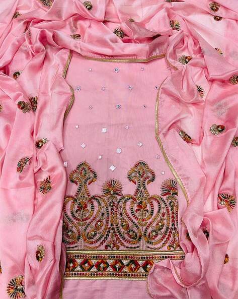 Embellished Unstitched Dress Material Price in India