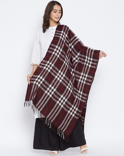Checked Shawl with Fringed Border Price in India
