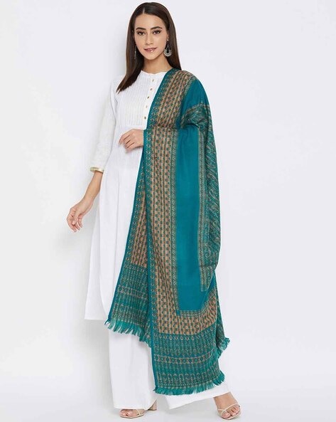 Paisley Woven Shawl with Fringed Border Price in India