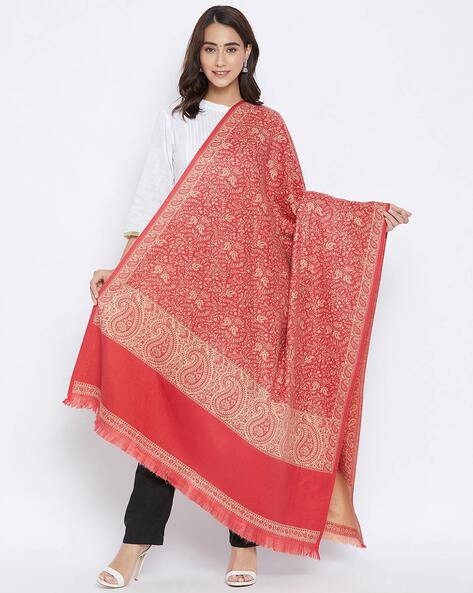 Paisley Woven Shawl with Fringed Border Price in India
