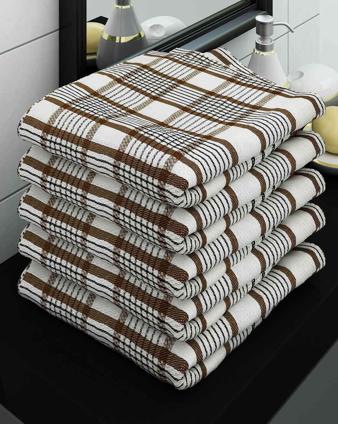 brown striped bath towels