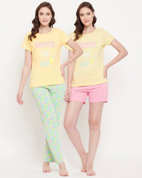 Buy Yellow Nightu0026LoungeWearSets for Women by MADAME Online | Ajio.com