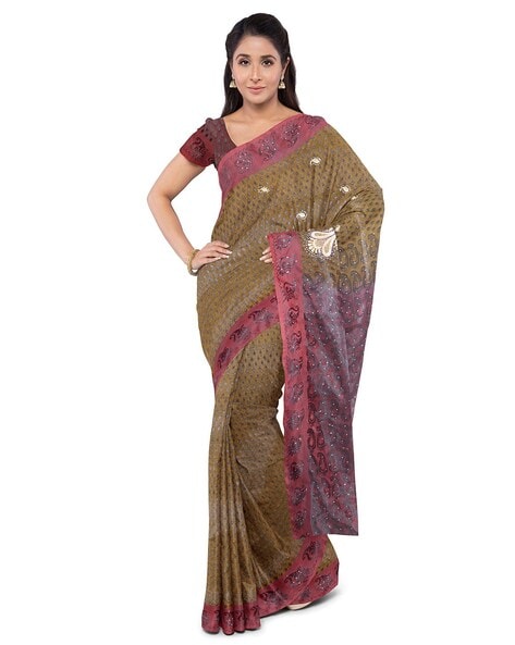 Buy Fawn Chunri Print Handloom JP Munga Kota Cotton Saree without Blouse  15651 | www.maanacreation.com