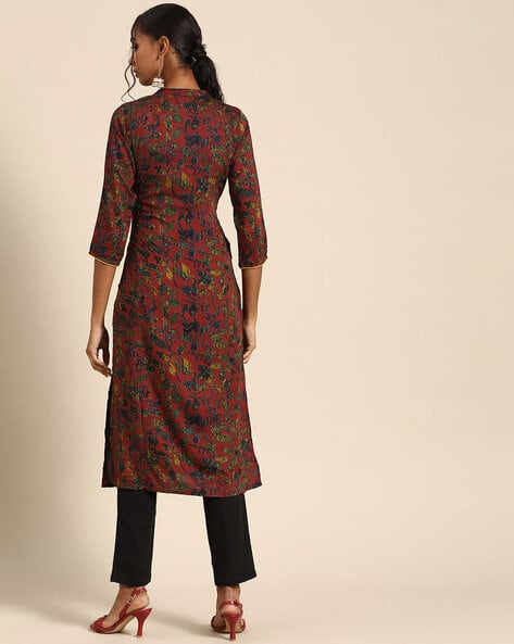 Leaf Print Straight Kurta view 3