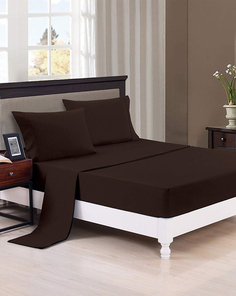 Trance Home Linen Pure Cotton 400TC Plain Bedsheet with Pillow Cover