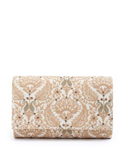 THE PURPLE SACK Embellished Clutch with Chain Strap