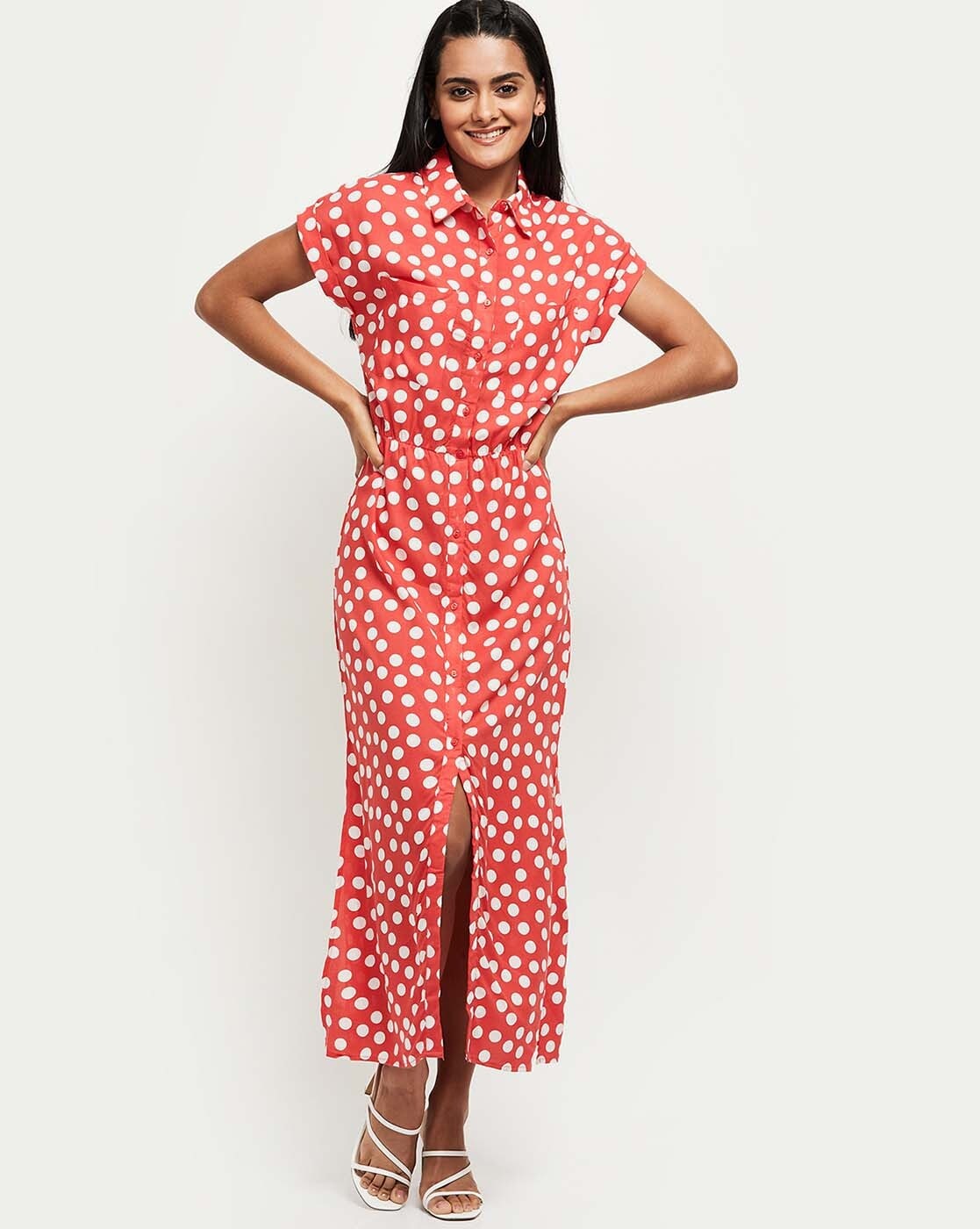 Red polka hot sale dot shirt dress