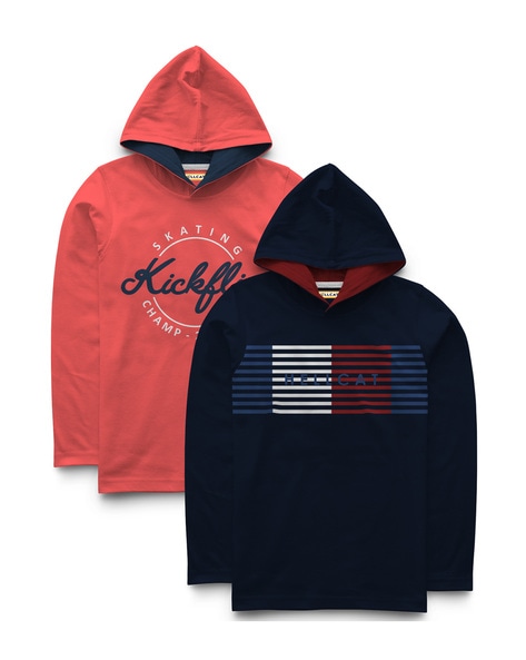 Hellcat Pack of 2 Striped Hooded T-shirts