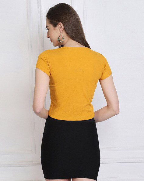 Yellow tie best sale front crop top