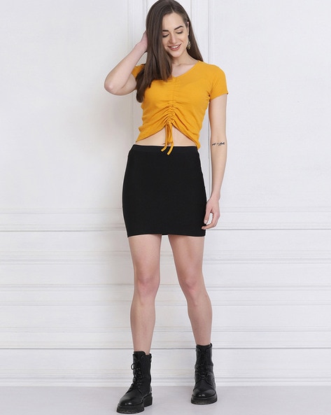 Yellow tie front crop sales top