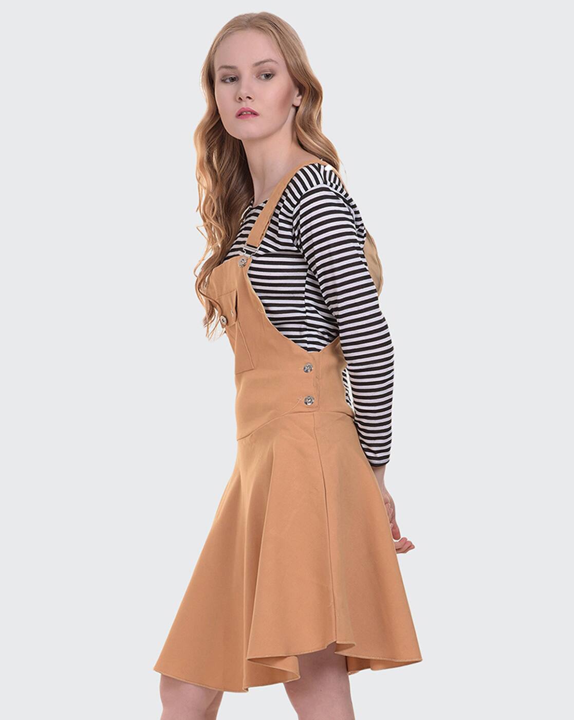 beige dungaree dress La Femme 31351 Dress | La Femme Dresses main image 0