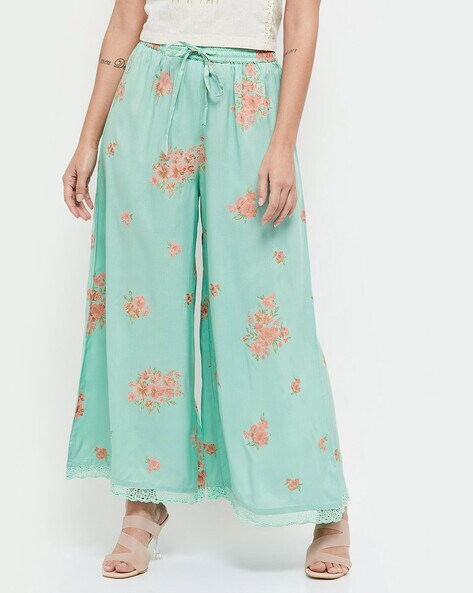 Floral Print Palazzos with Drawstring Waist Price in India
