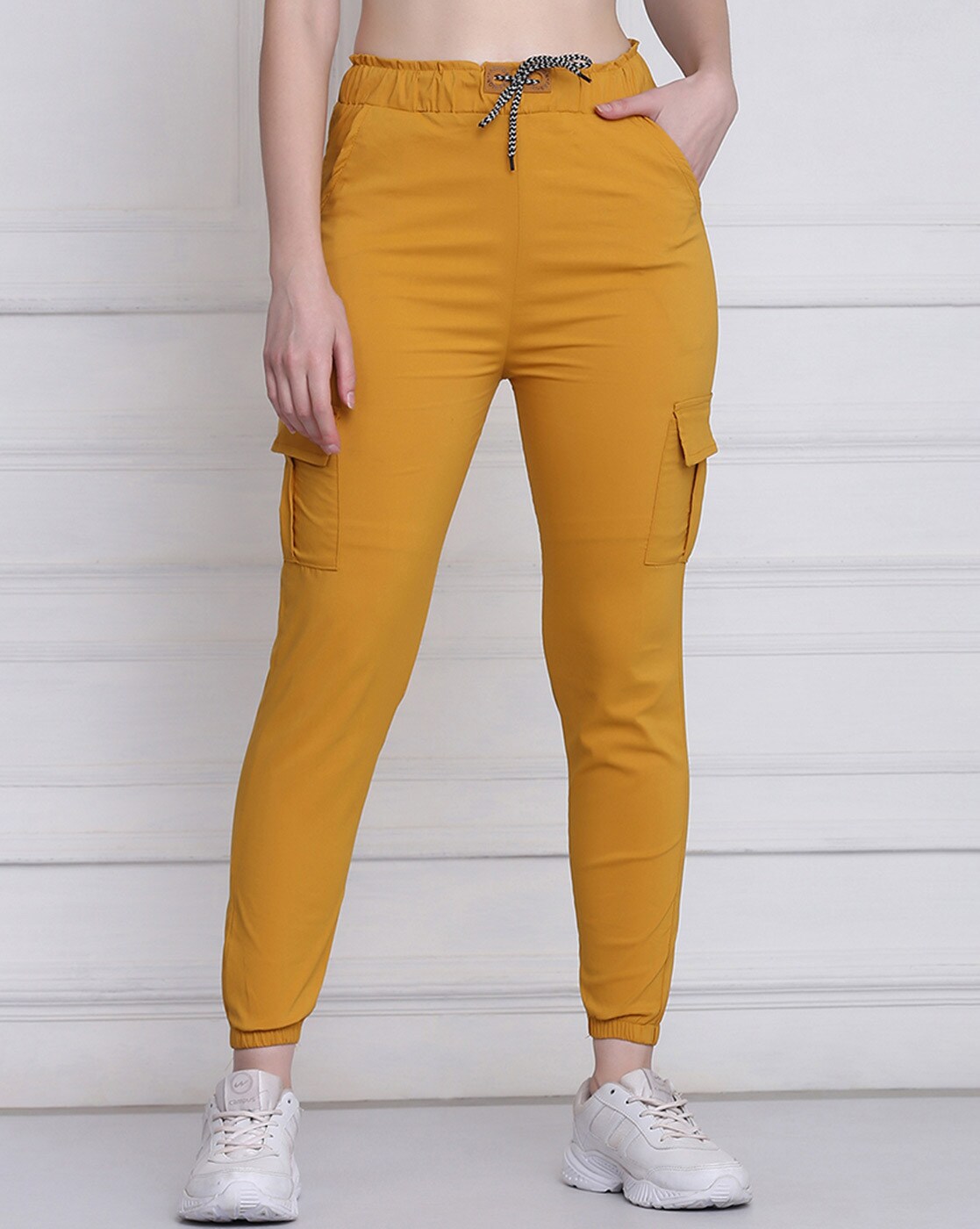 Yellow women cargo with 6 pockets Trousers  Pants febric export qly better  use with t