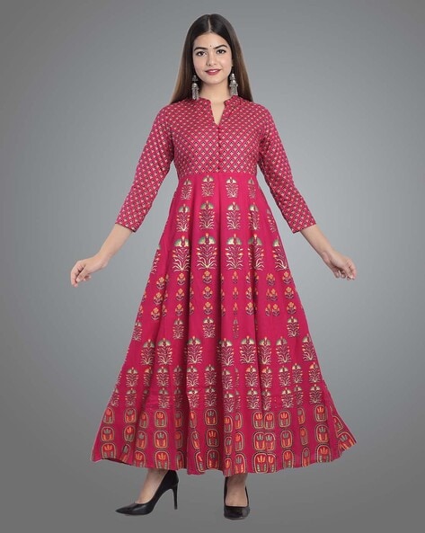 Block Print Collar Neck Anarkali Kurta